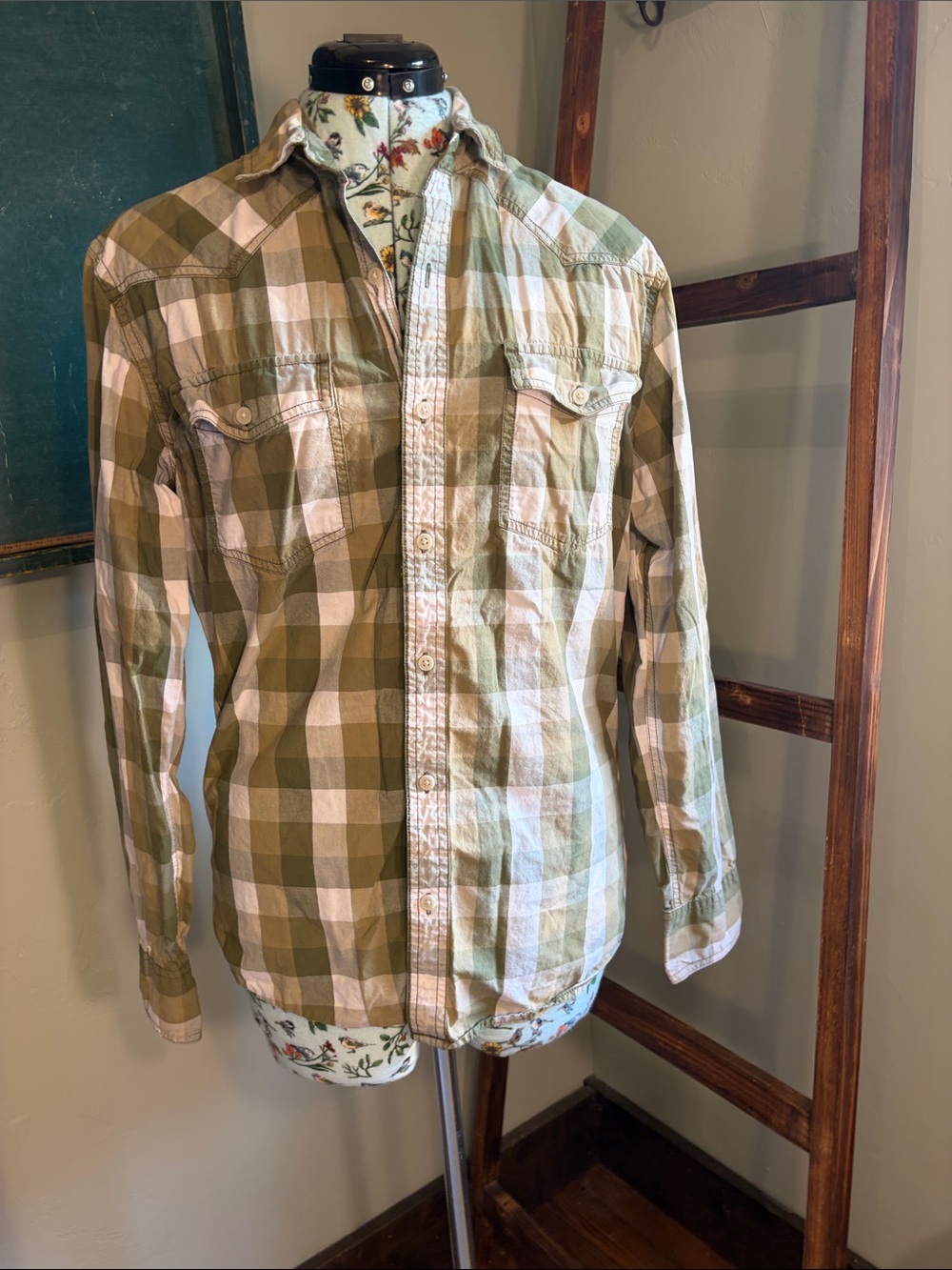 urban pipeline Olive and White Plaid Casual Button-Down Shirt
